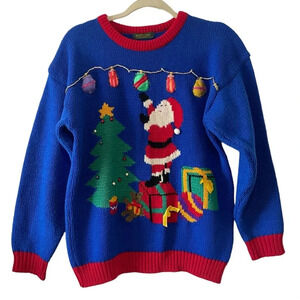 Robinson’s Vintage Christmas Sweater Size Small Santa Tree Presents Chunky Knit